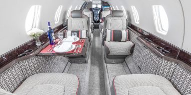 Interior of Citation X Private Jet- chairs and table